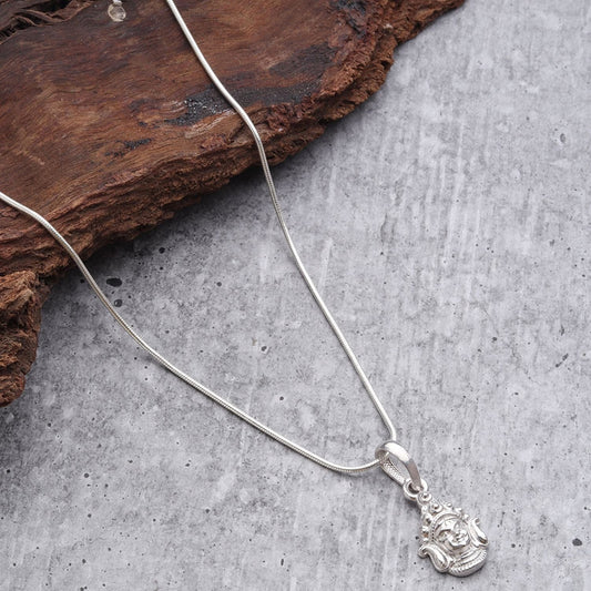 Sterling Silver 92.5 Durga Maa Chain Pendant with Rope Chain 22 Inches for Men by Akshat Sapphire MPSR7356