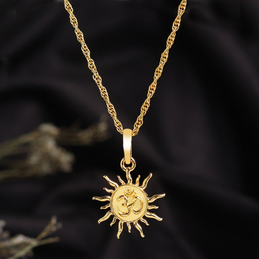 22CT Gold Plated Sterling Silver 92.5% Purity Divine Sun Pendant with Rope Chain 22 Inches for Men by Akshat Sapphire MPSR7376_Gold
