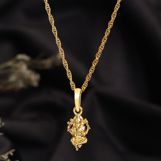 22CT Gold Plated Sterling Silver 92.5% Purity God Ganesh Pendant with Rope Chain 22 Inches for Men by Akshat Sapphire MPSR7380_Gold