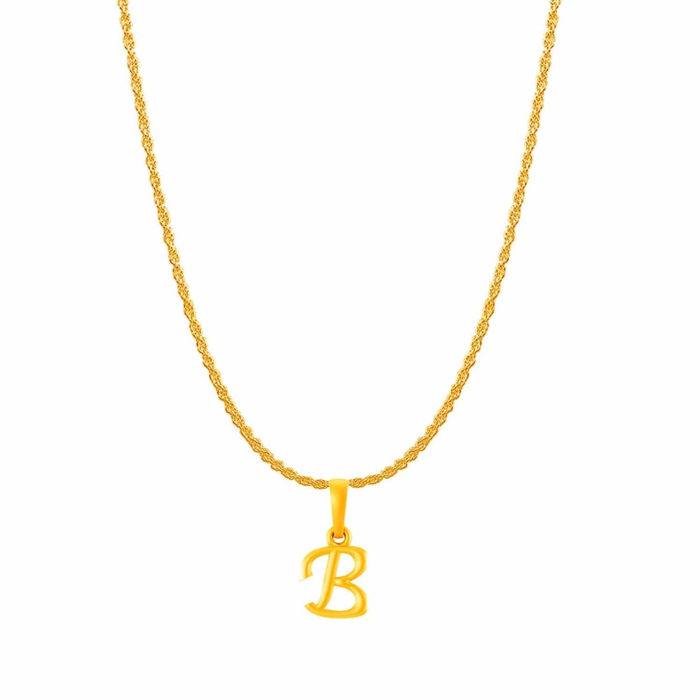 22KT Gold Plated Pure Silver (92.5% purity) precious Name alphabet chain pendant (Locket with Rope chain- 22 Inches)