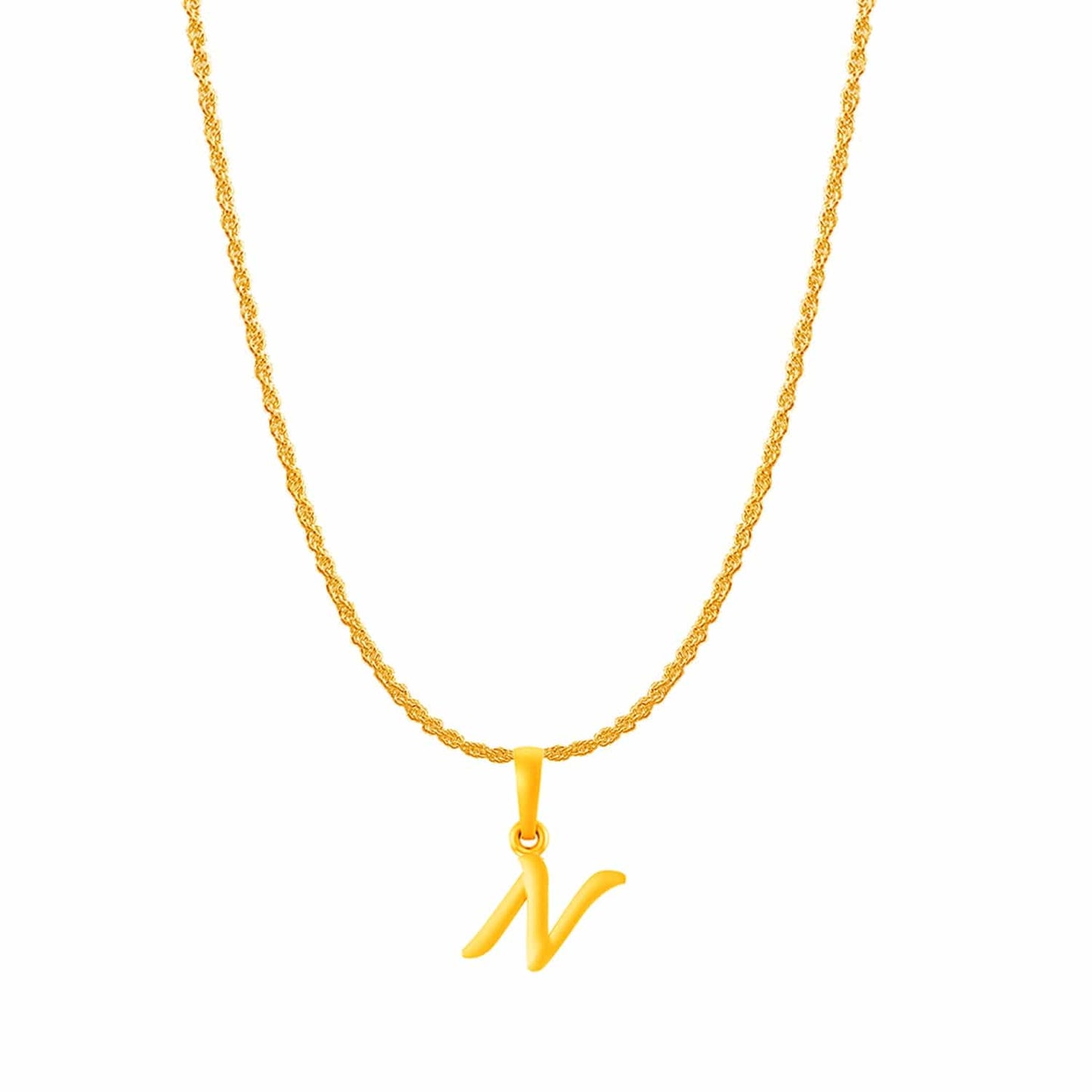22KT Gold Plated Silver (92.5% purity) precious Name alphabet chain pendant (Pendnat with Rope chain- 22 Inches) pure silver designer alphabet chain locket