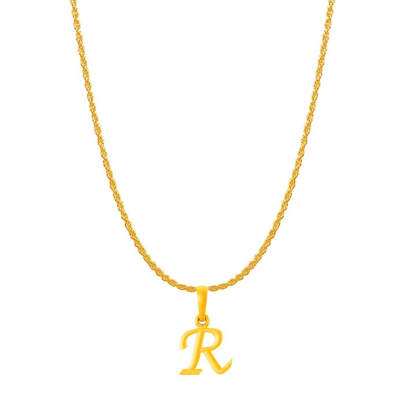 22KT Gold Plated Silver (92.5% purity) precious Name alphabet chain pendant (Pendnat with Rope chain- 22 Inches) pure silver designer alphabet chain locket