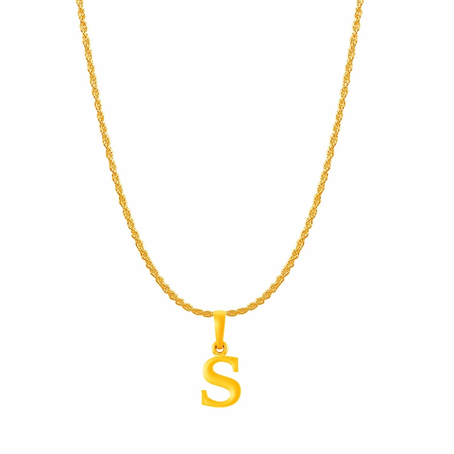 22KT Gold Plated Silver (92.5% purity) precious Name alphabet chain pendant (Pendnat with Rope chain- 22 Inches) pure silver designer alphabet chain locket