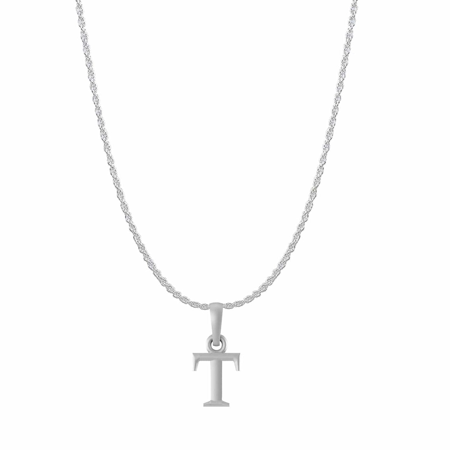 Akshat Sapphire Sterling Silver (92.5% purity) precious Name alphabet chain pendant (Pendnat with rope chain- 22 Inches) pure silver designer alphabet chain locket