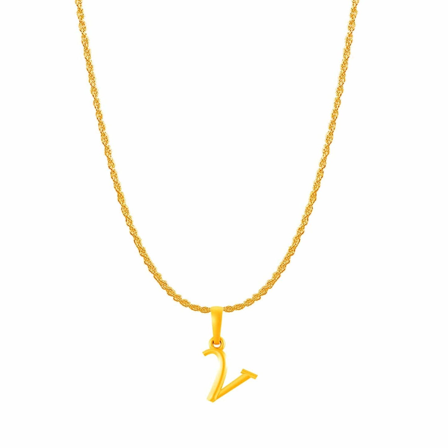 22KT Gold Plated Silver (92.5% purity) precious Name alphabet chain pendant (Pendnat with Rope chain- 22 Inches) pure silver designer alphabet chain locket
