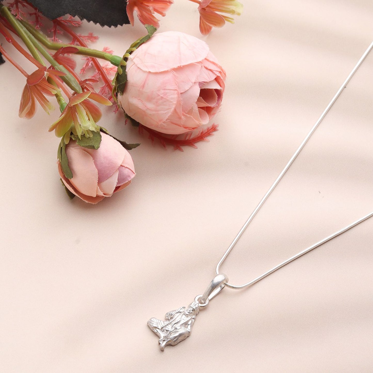 Sterling Silver (92.5% Purity) Pure Silver God Shree Sai Baba chain Pendant (Locket with Snake Chain-22 inches) for Men & Women
