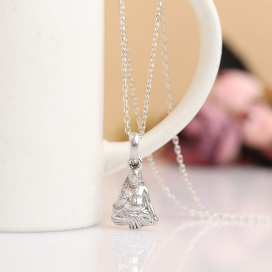 Sterling Silver 92.5 God Raghavendra Swamy Chain Pendant with Snake Chain 22 Inches for Men by Akshat Sapphire MPSS7146
