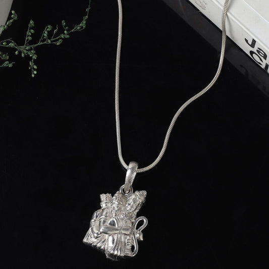 Sterling Silver 92.5 God Hanuman Chain Pendant with Snake Chain 22 Inches for Men by Akshat Sapphire MPSS7160