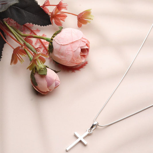 Sterling Silver 92.5 God Jesus Cross Chain Pendant with Snake Chain 22 Inches for Men by Akshat Sapphire MPSS7178