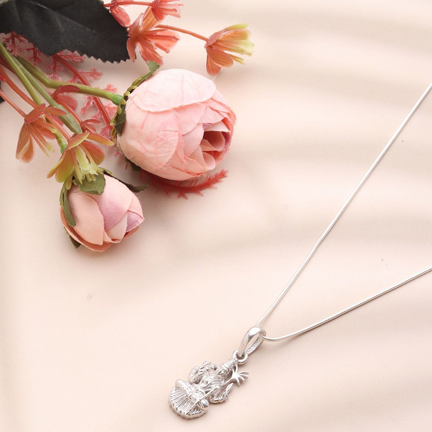 Goddess Maa Lalitha Parameswari Chain Pendant (Pendant with Snake Chain-22 inches) for Men & Women Pure Silver Lord Ma Lalita Sahasranamam Tripura Sundari chain Locket for Good Health & Wealth