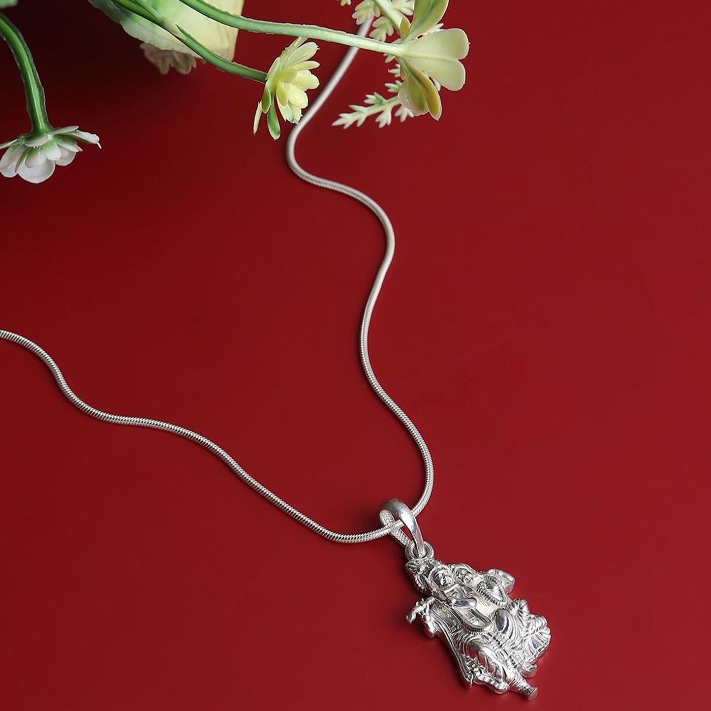 Sterling Silver (92.5% Purity) Pure Silver God Radha Krishna Chain Pendant (Locket with Snake Chain-22 inches) for Men & Women