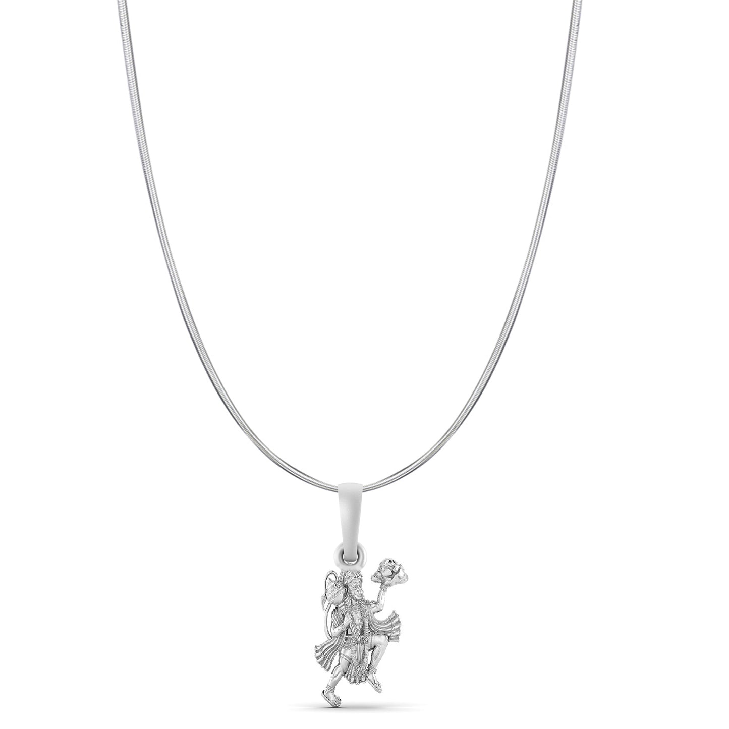God Hanuman Chain Pendant (Pendant with Snake Chain- 22 inches) for Men & Women Pure Silver Lord bajrang bali Chain Locket for Good Health & Wealth