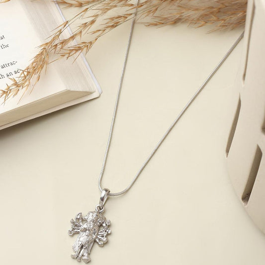 Sterling Silver (92.5% Purity) Pure Silver God Panchmukhi Hanuman Chain Pendant (Locket with Snake Chain- 22 inches) for Men & Women