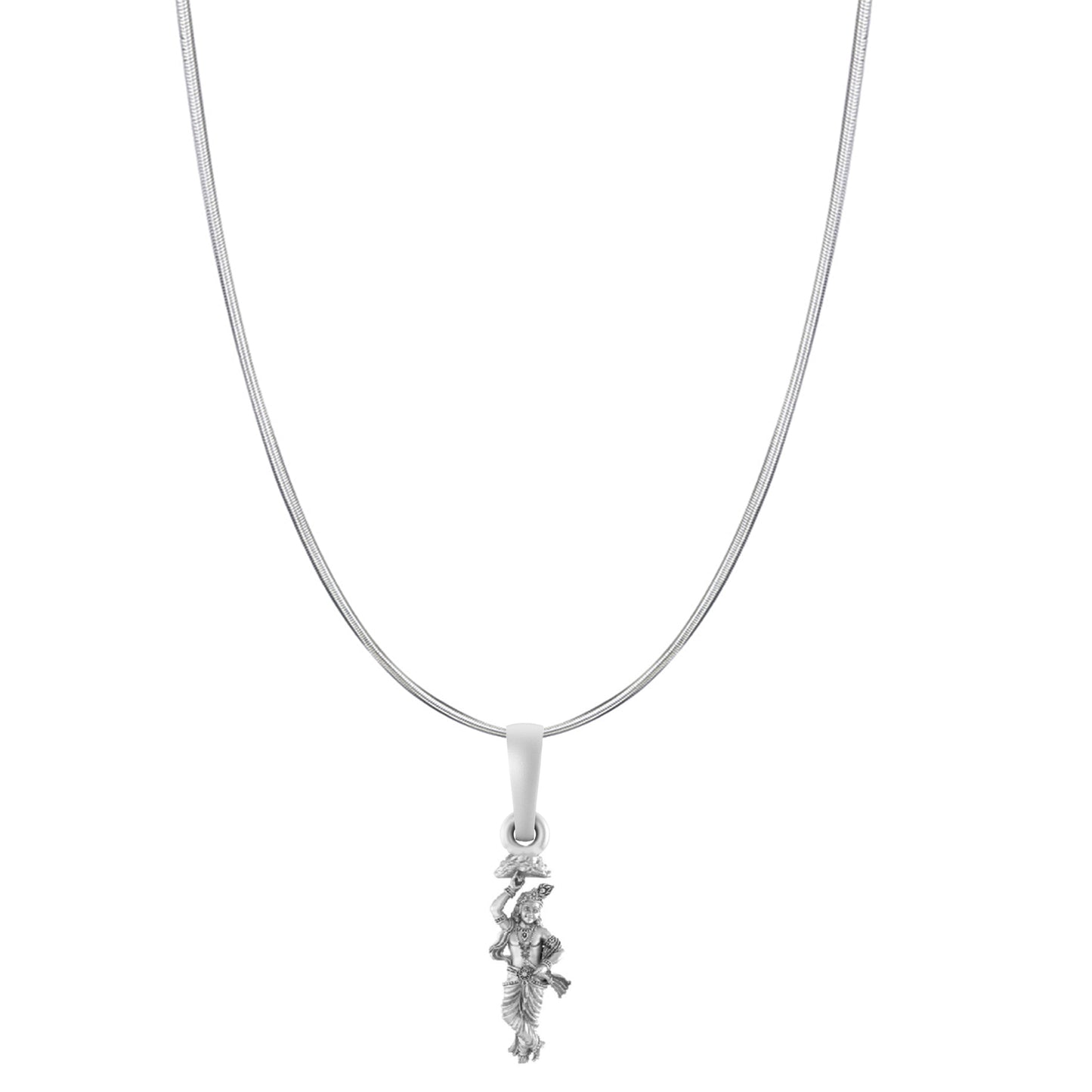 Akshat Sapphire Sterling Silver (92.5% purity) God Krishna Chain Pendant (Pendant with Snake Chain-22 inches) for Men & Women Pure Silver Lord Krishna Chain Locket for Good Health & Wealth