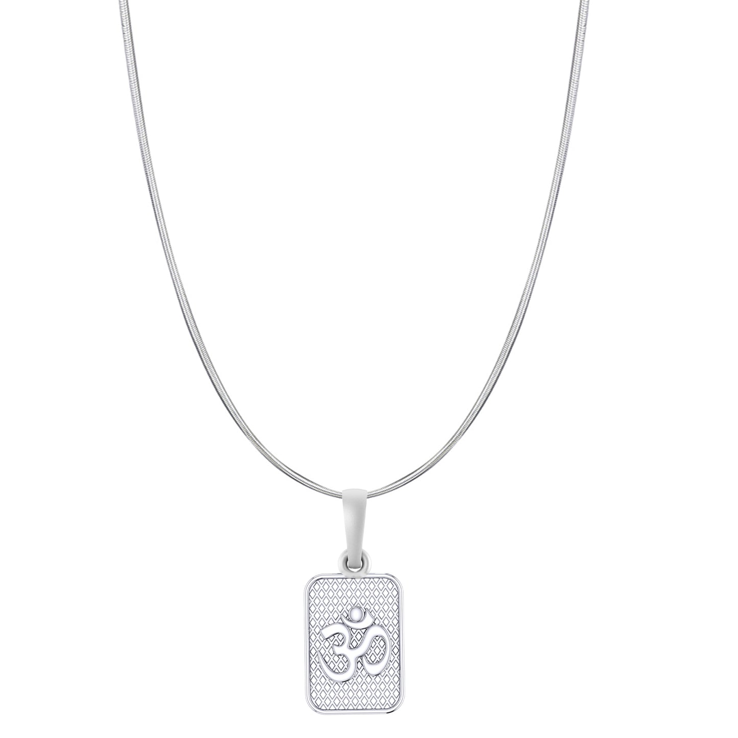 Akshat Sapphire Sterling Silver (92.5% purity) Spiritual OM Chain Pendant (Pendant with Snake Chain-22 inches) for Men & Women Pure Silver Divine OM Chain Locket for Health & Wealth