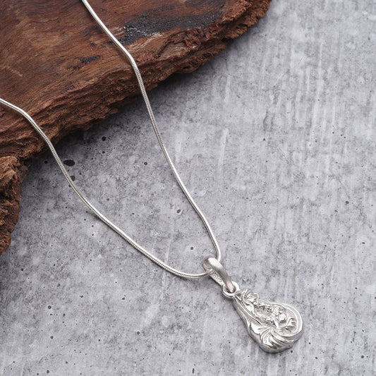 Sterling Silver (92.5% Purity) Pure Silver God Mother Mary chain Pendant (Locket with Snake Chain-22 inches) for Men & Women