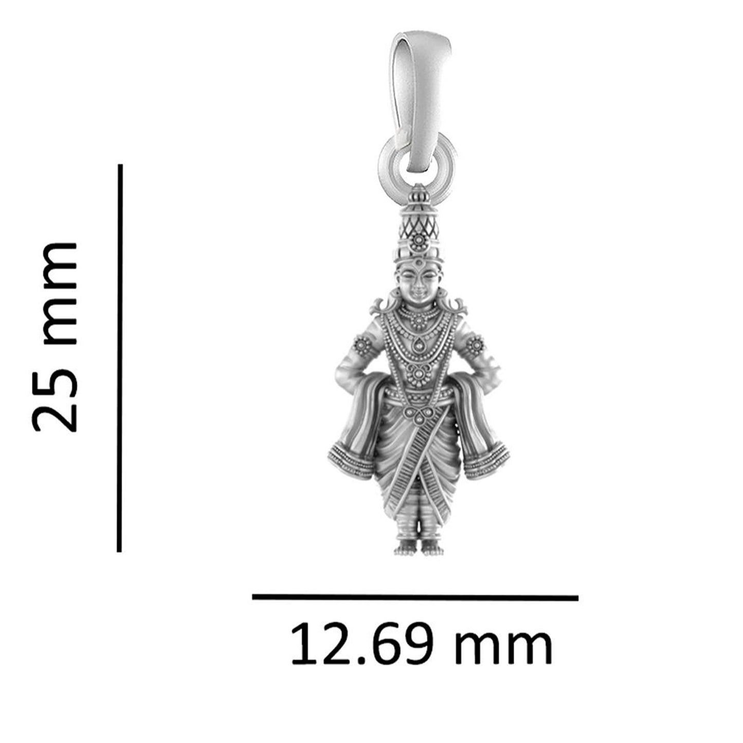Sterling Silver (92.5% Purity) Pure Silver God Vitthal Chain Pendant (Locket with Snake Chain-22 inches) for Men & Women