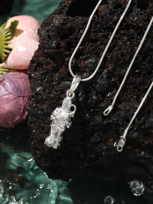 God Hanuman/Bajrang Bali Pure Silver 92.5% purity Chain pendant by (Pendant with Snake Chain-22 inches)