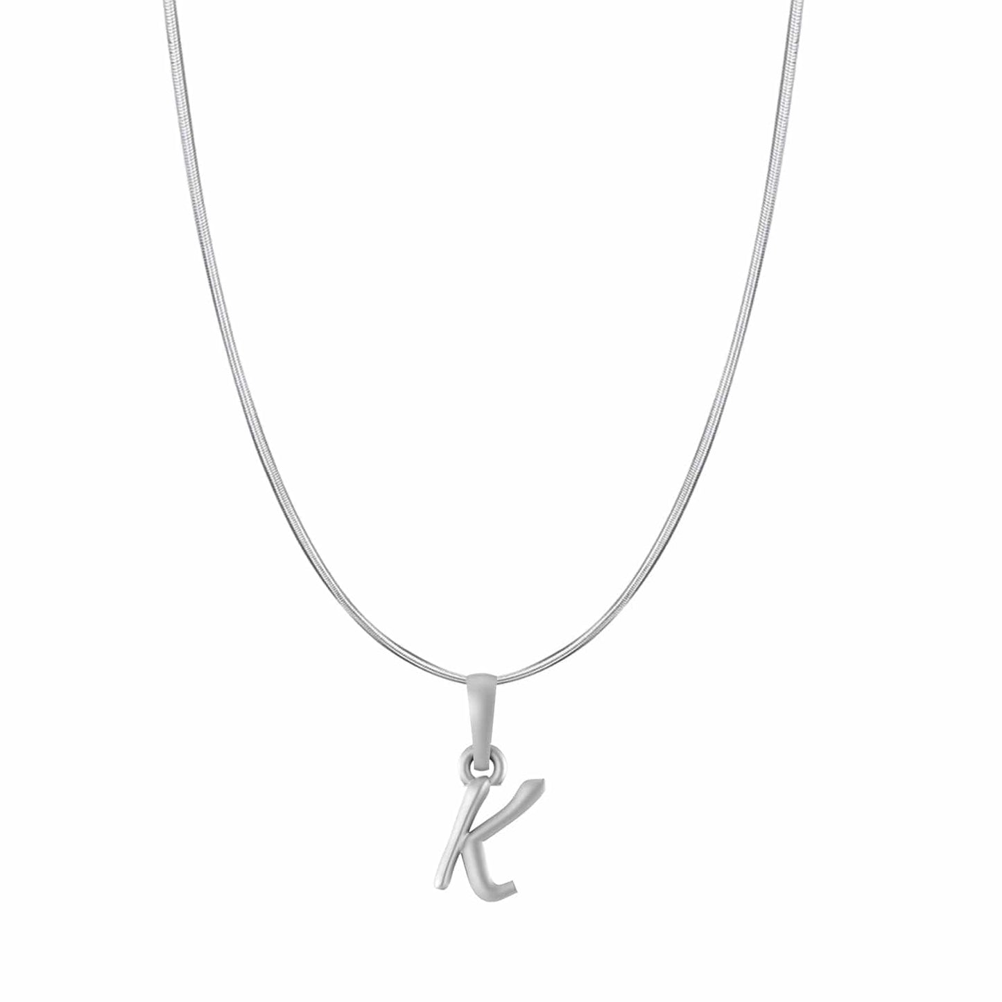 Akshat Sapphire Sterling Silver (92.5% purity) precious Name alphabet chain pendant (Pendnat with snake chain- 22 Inches) pure silver designer alphabet chain locket