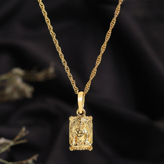 22KT Gold Plated Silver (92.5% Purity) Pure Silver Spiritual God Gautam Buddha Chain Pendant (Locket with Anchor Chain-22 inches) for Men & Women