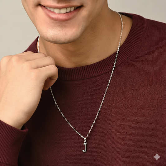 Alphabet J Pendant for Men & Women by Akshat Sapphire 92.5 Silver NP_J_8010