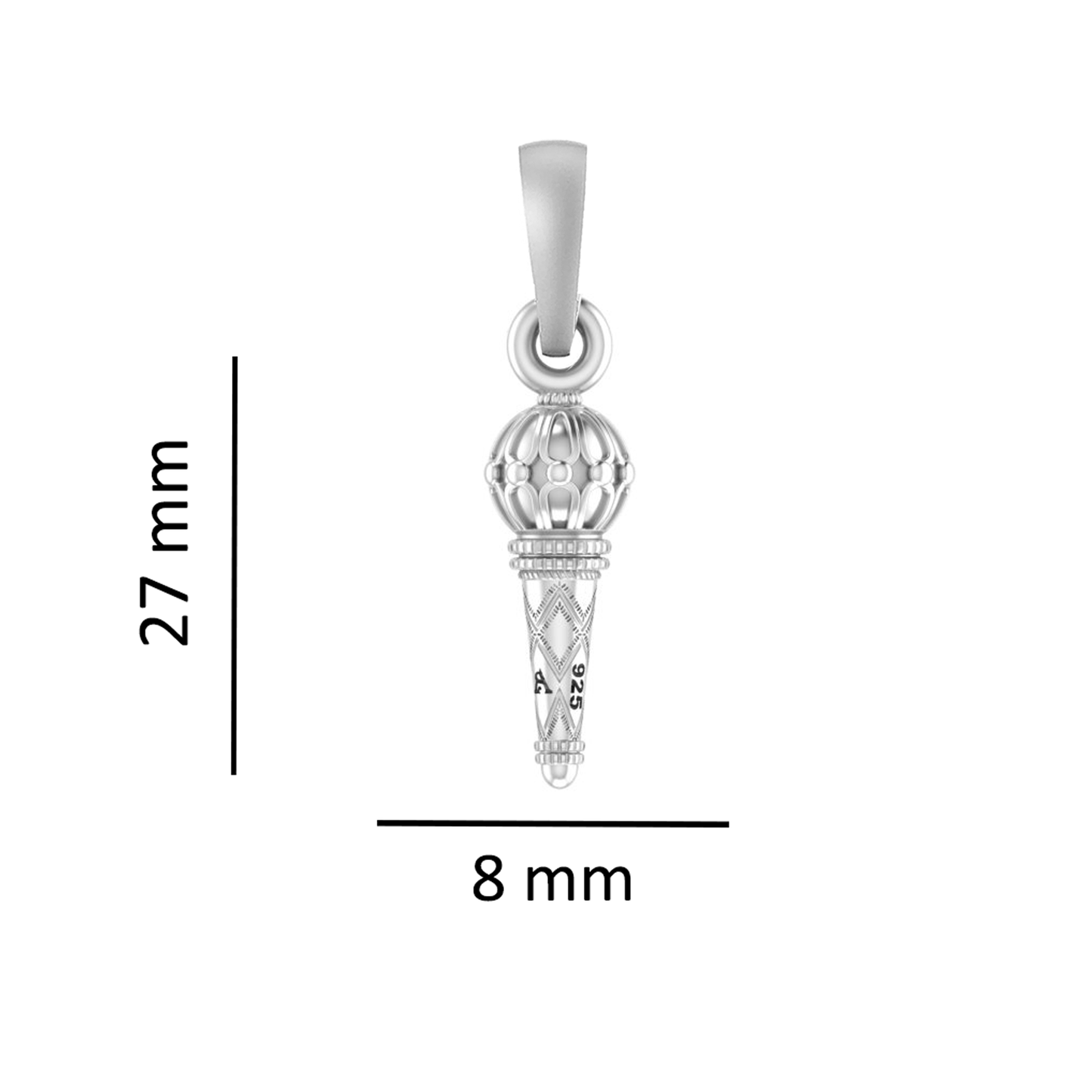 92.5% Pure Sterling Silver God Hanuman/Bajrang Bali Gada Pendant (Big size) for Men & Women
