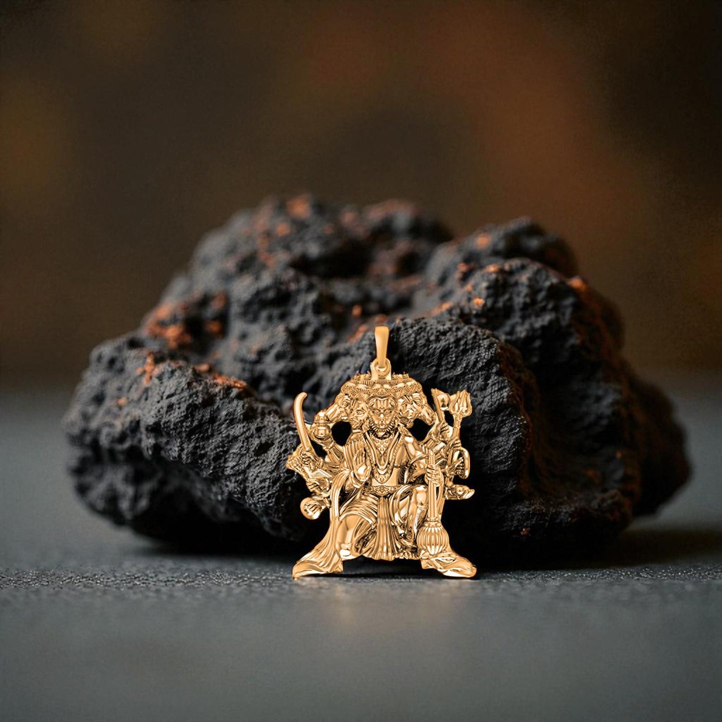 22 CT Gold Plated Silver (92.5% purity) God Panchmukhi Hanuman (Big Size) Pendant for Men