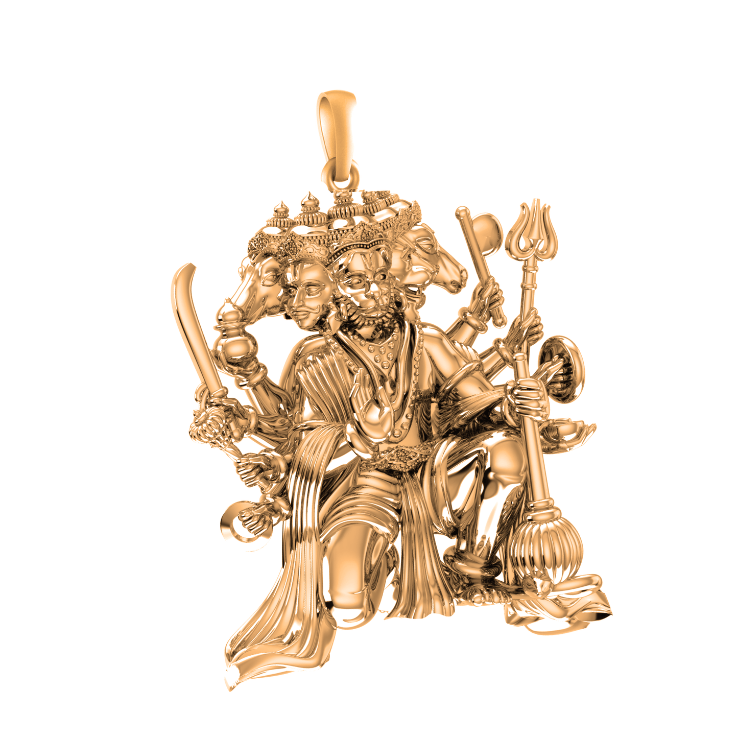 22 CT Gold Plated Silver (92.5% purity) God Panchmukhi Hanuman (Big Size) Pendant for Men