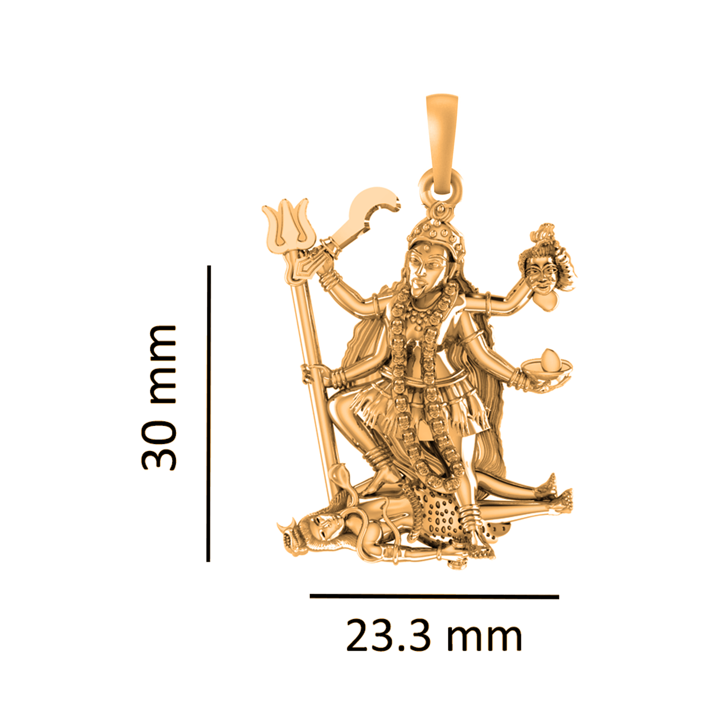 22 CT Gold Plated Silver (92.5% purity) Goddess Kaali Maa Pendant for Men and Women