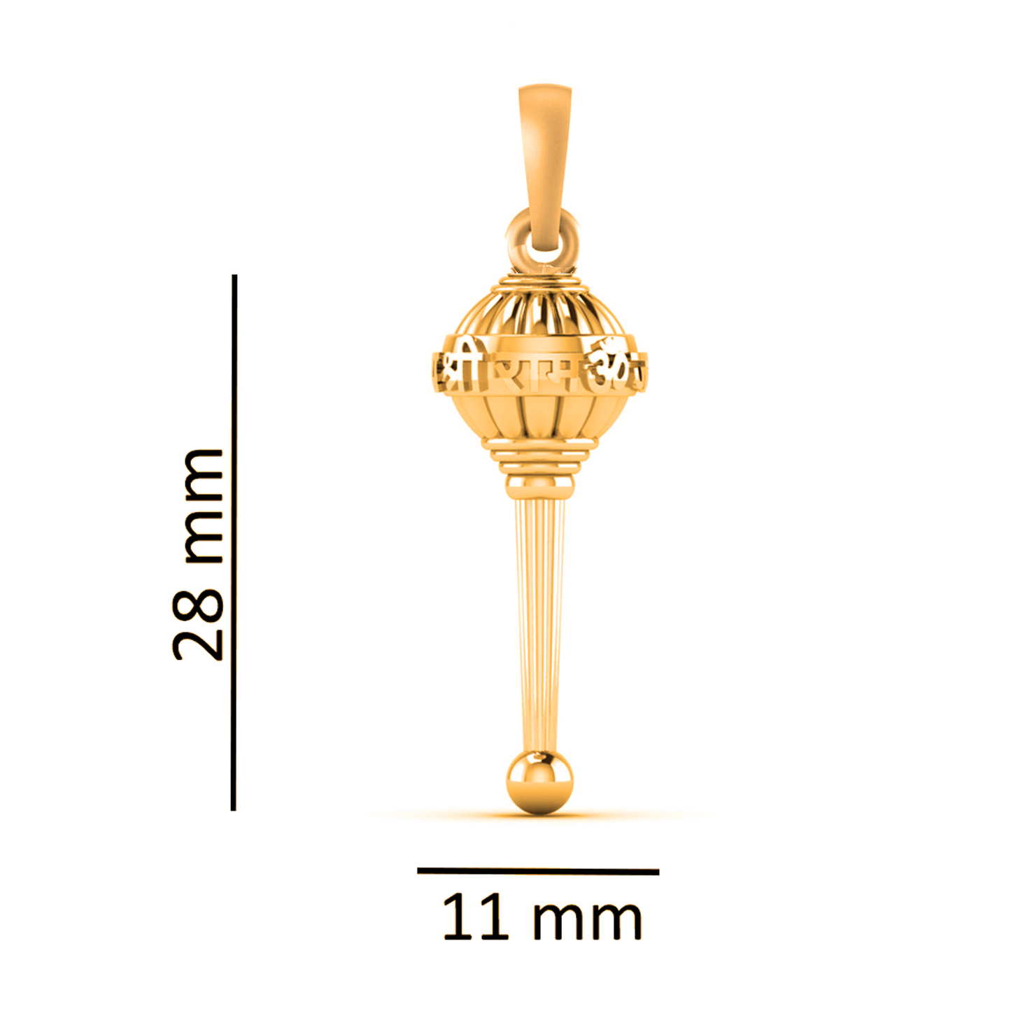 22 CT Gold Plated Silver (92.5% purity) God Hanuman/Bajrang Bali Gada Pendant (Big size) Pendant for Men