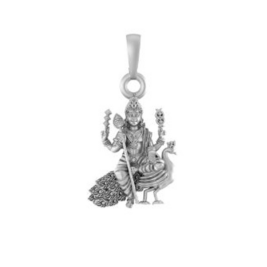 92.5% Pure Sterling Silver God Kartikeya (Big Size) Pendant for Men & Women