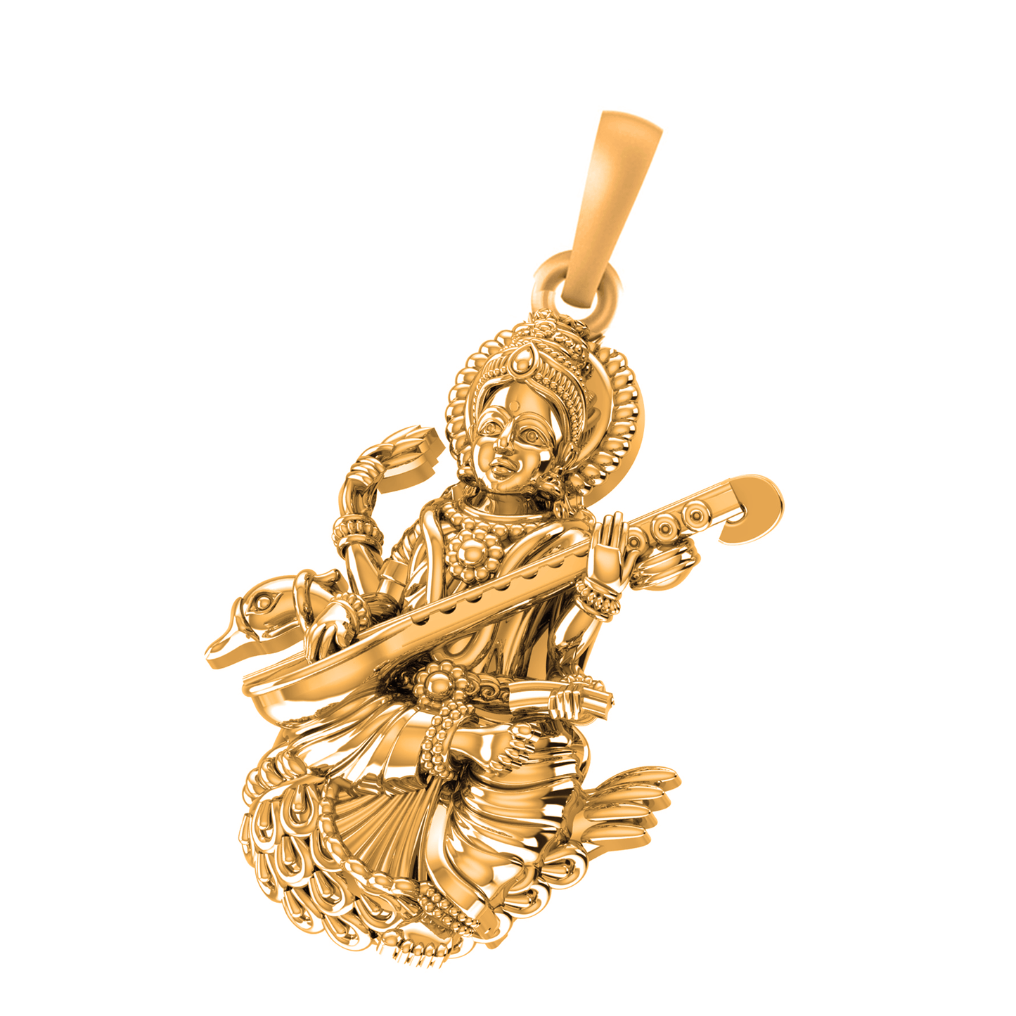 22 CT Gold Plated Silver (92.5% purity) Goddess Saraswati Ji Pendant for Men and Women