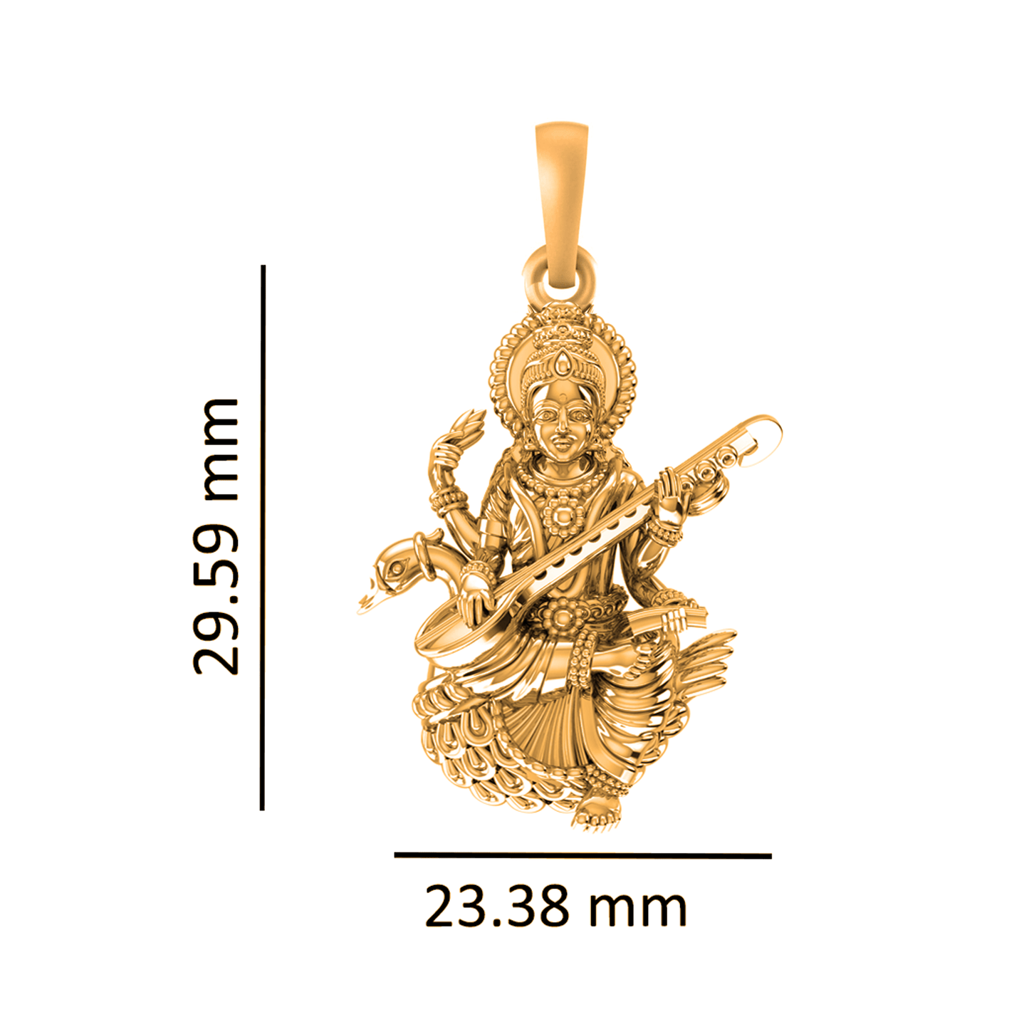 22 CT Gold Plated Silver (92.5% purity) Goddess Saraswati Ji Pendant for Men and Women
