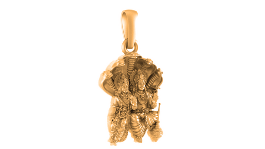 22 CT Gold Plated Silver (92.5% purity) God Vishnu Laxmi (Big Size) Pendant for Men and Women