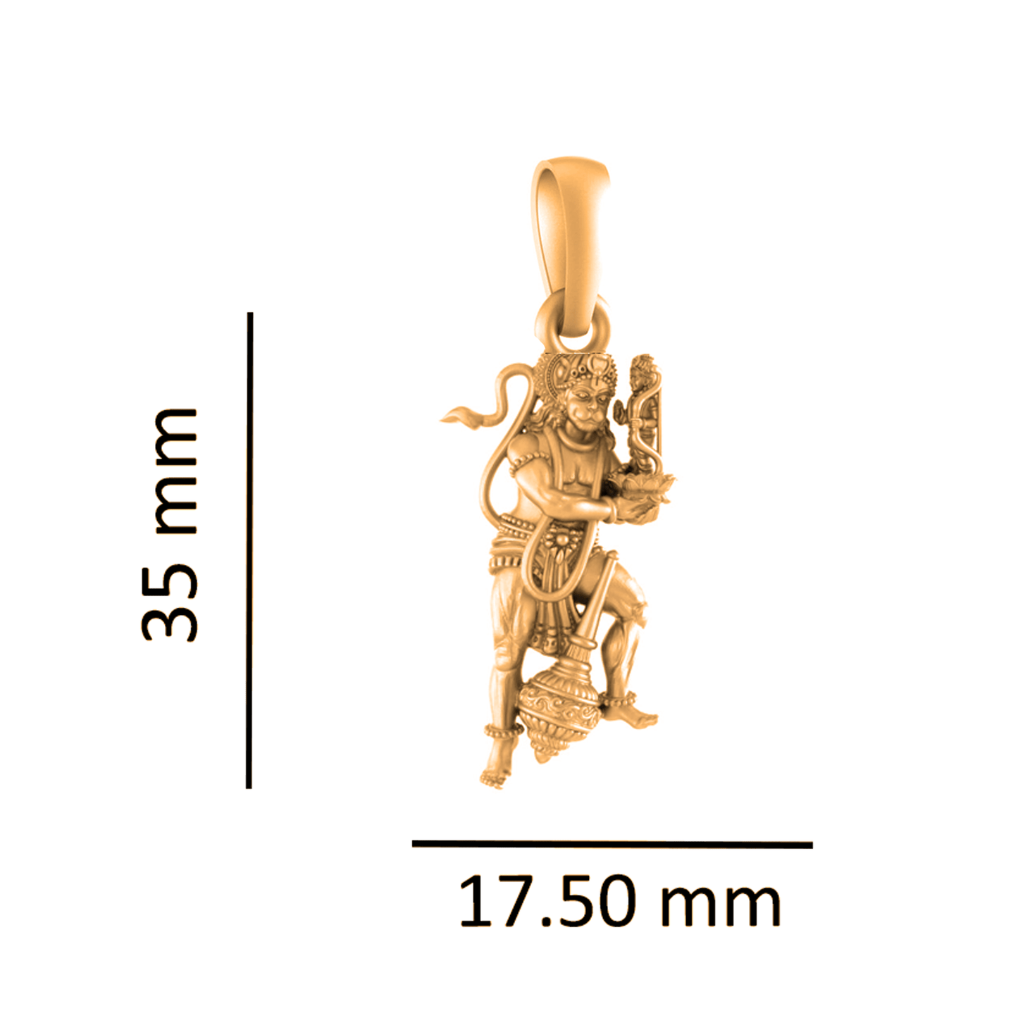 22 CT Gold Plated Silver (92.5% purity) God Hanuman/Bajrang Bali (Big Size) Pendant for Men