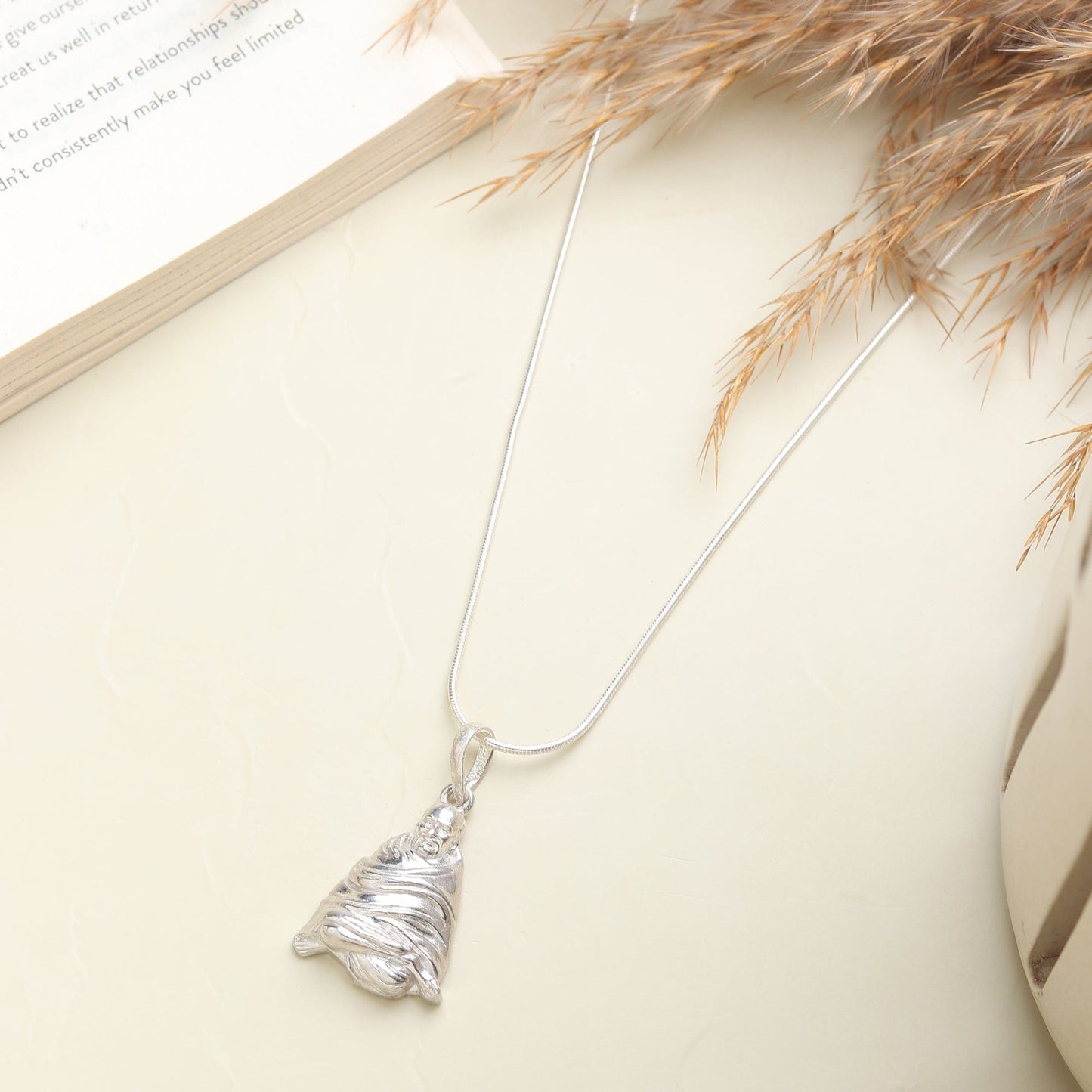 Akshat Sapphire 92.5% Pure Sterling Silver Neem Karoli Baba Pendant for Men & Women