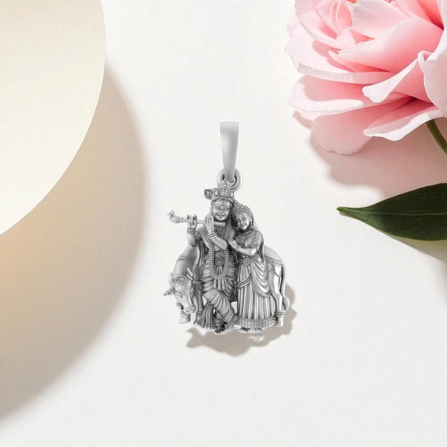 Akshat Sapphire Sterling Silver (92.5% purity) (Big Size) God Radha Krishna Pendant for Men & Women Pure Silver Lord Radha kishan(Big Size) Locket for Good Health & Wealth