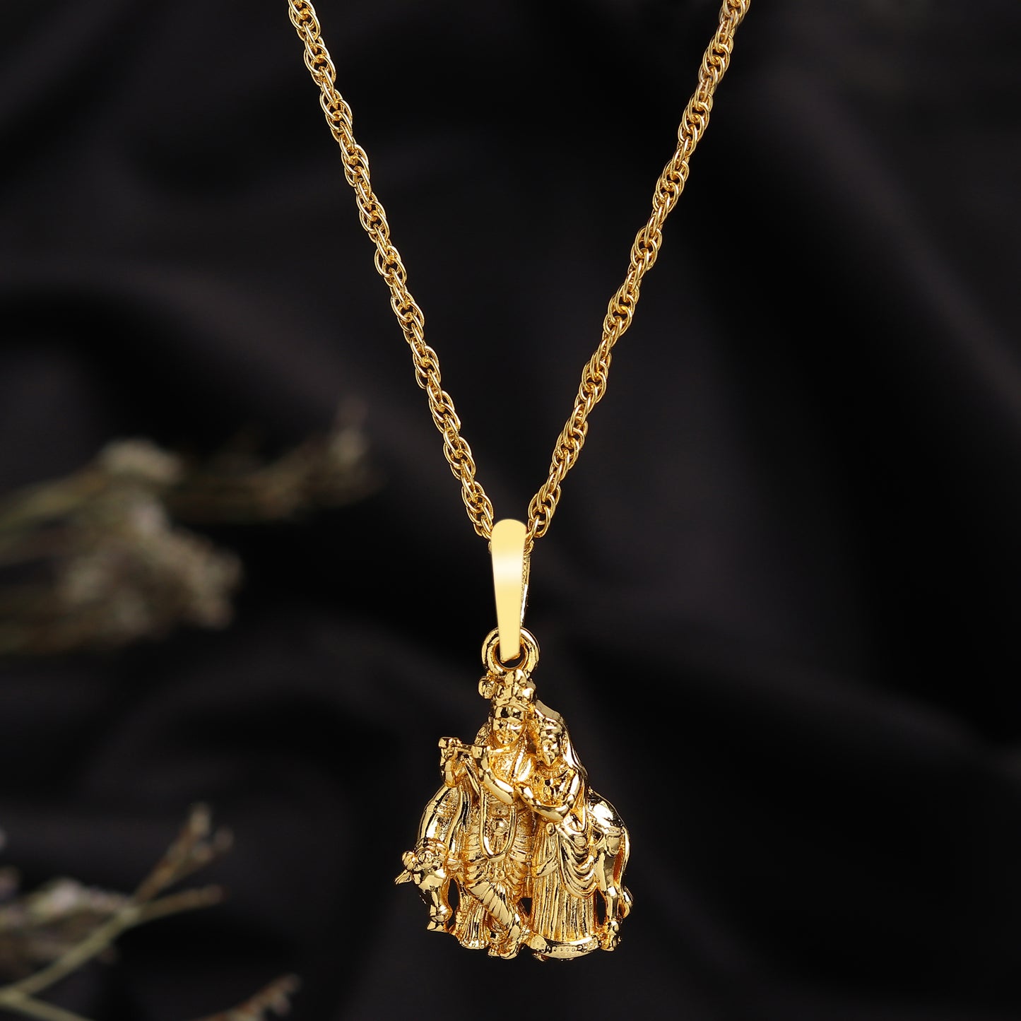 22 CT Gold Plated Silver (92.5% purity) God Radha Krishna Pendant (Big Size) for Men and Women