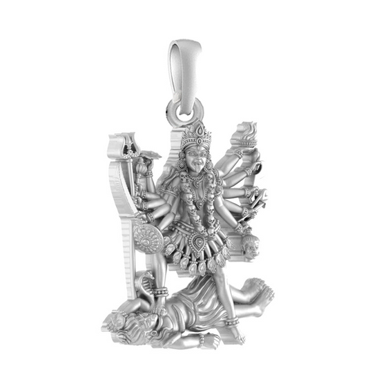 Akshat Sapphire Sterling Silver (92.5% purity) Goddess kali maa (Big Size-50 mm) Pendant for Men & Women Pure Silver Lord Maa Kaali Locket (Big Size) for Good Health & Wealth