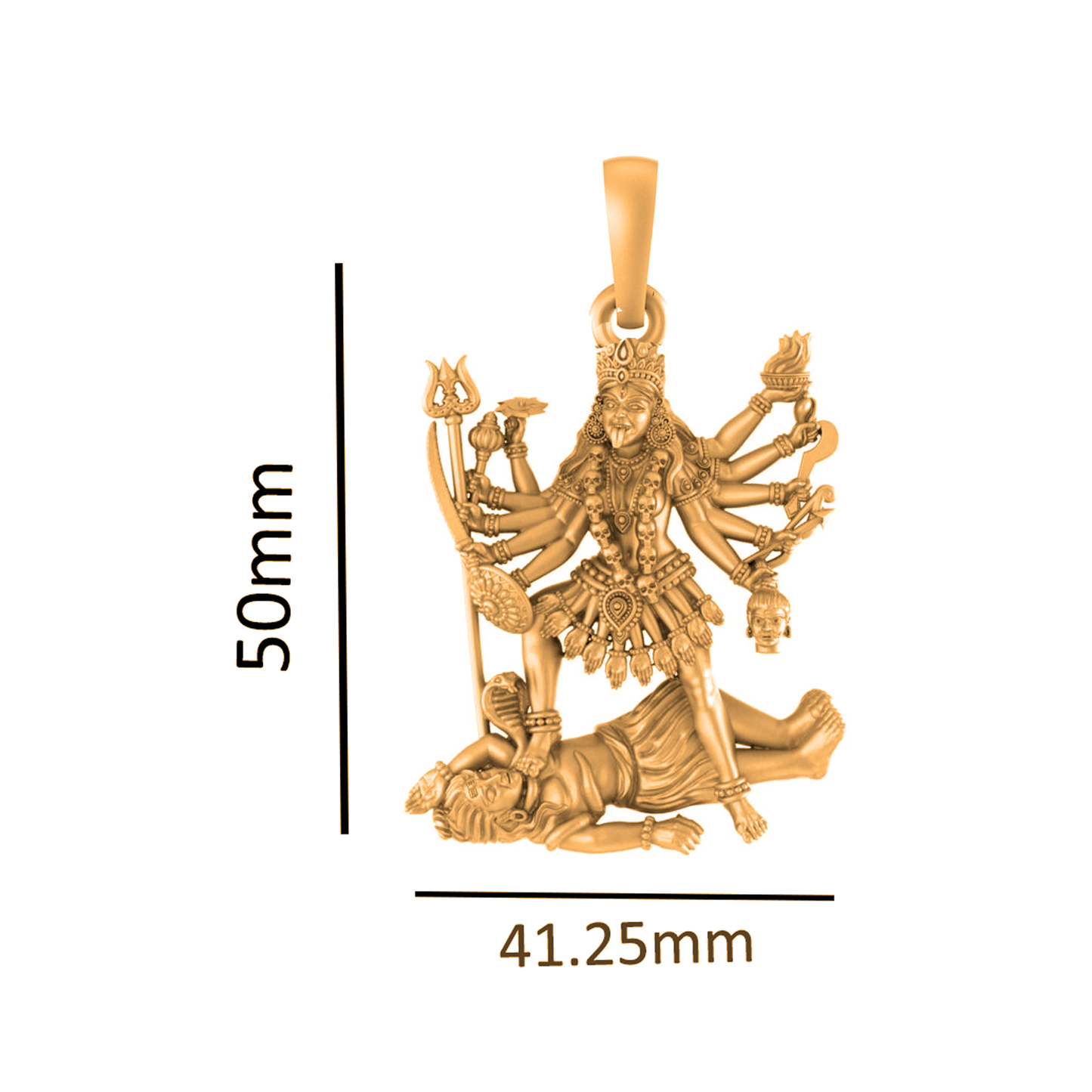 22 CT Gold Plated Silver (92.5% purity) Goddess Kali Maa Pendant (Big Size) for Men and Women