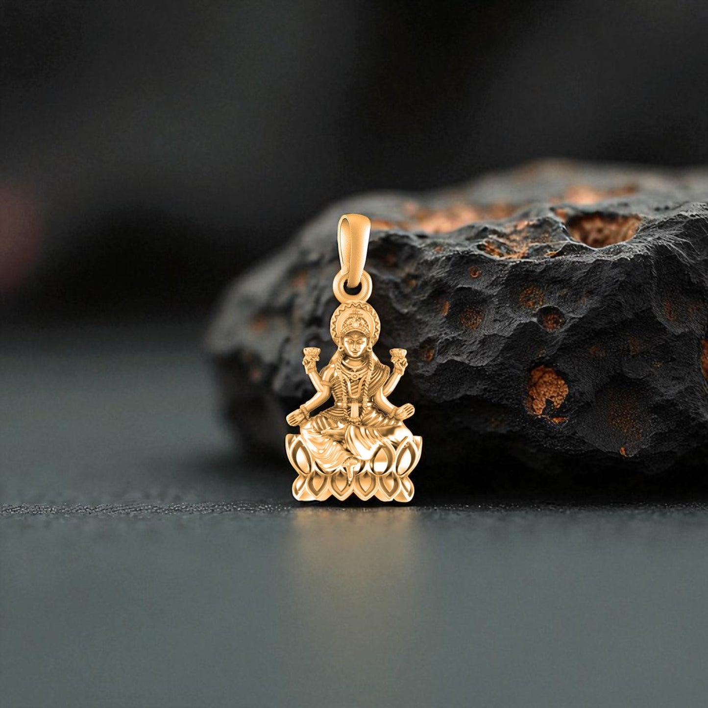 22 CT Gold Plated Silver (92.5% purity) Goddess Laxmi Ji Pendant for Men and Women