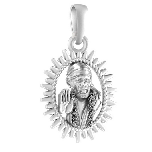 Akshat Sapphire Sterling Silver (92.5% purity) God Sai baba Pendant for Men & Women Pure Silver Lord Sai baba Locket for Good Health & Wealth