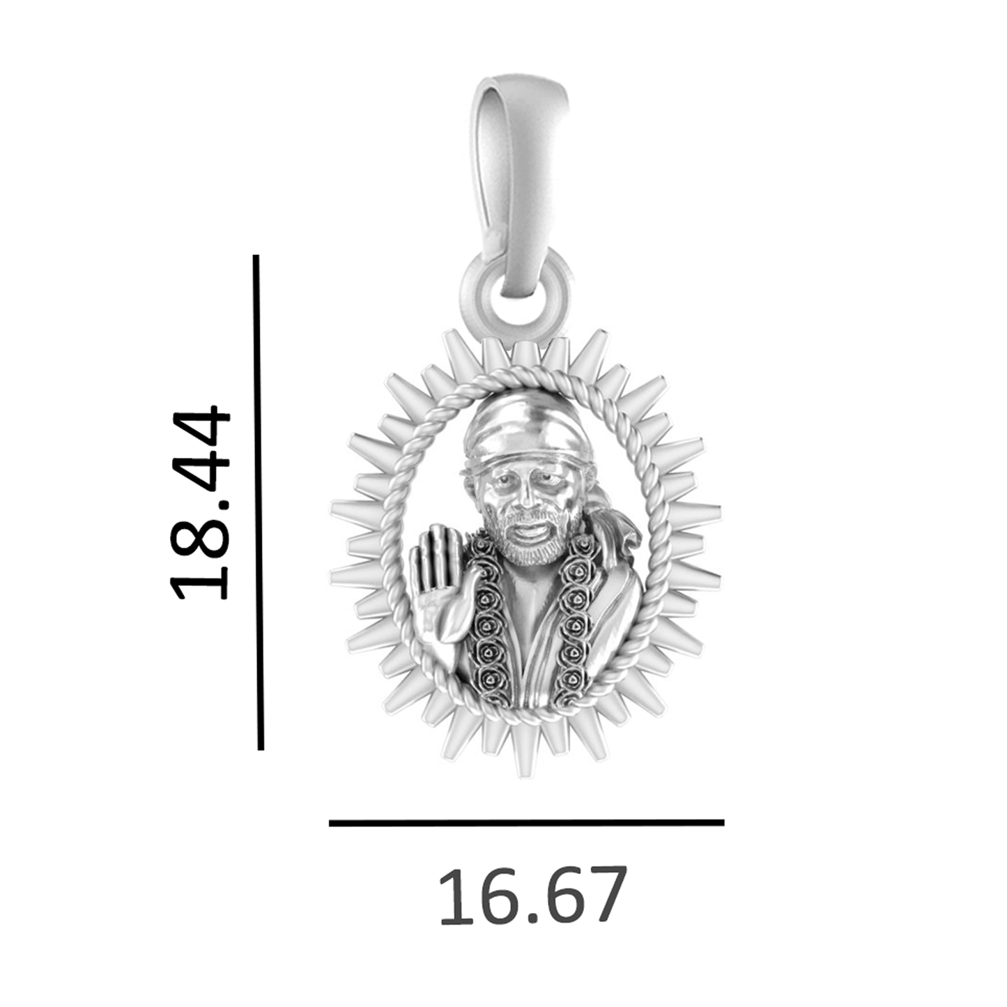 Sterling Silver (92.5% purity) God Sai baba Pendant for Men & Women Pure Silver Lord Sai baba Locket for Good Health & Wealth