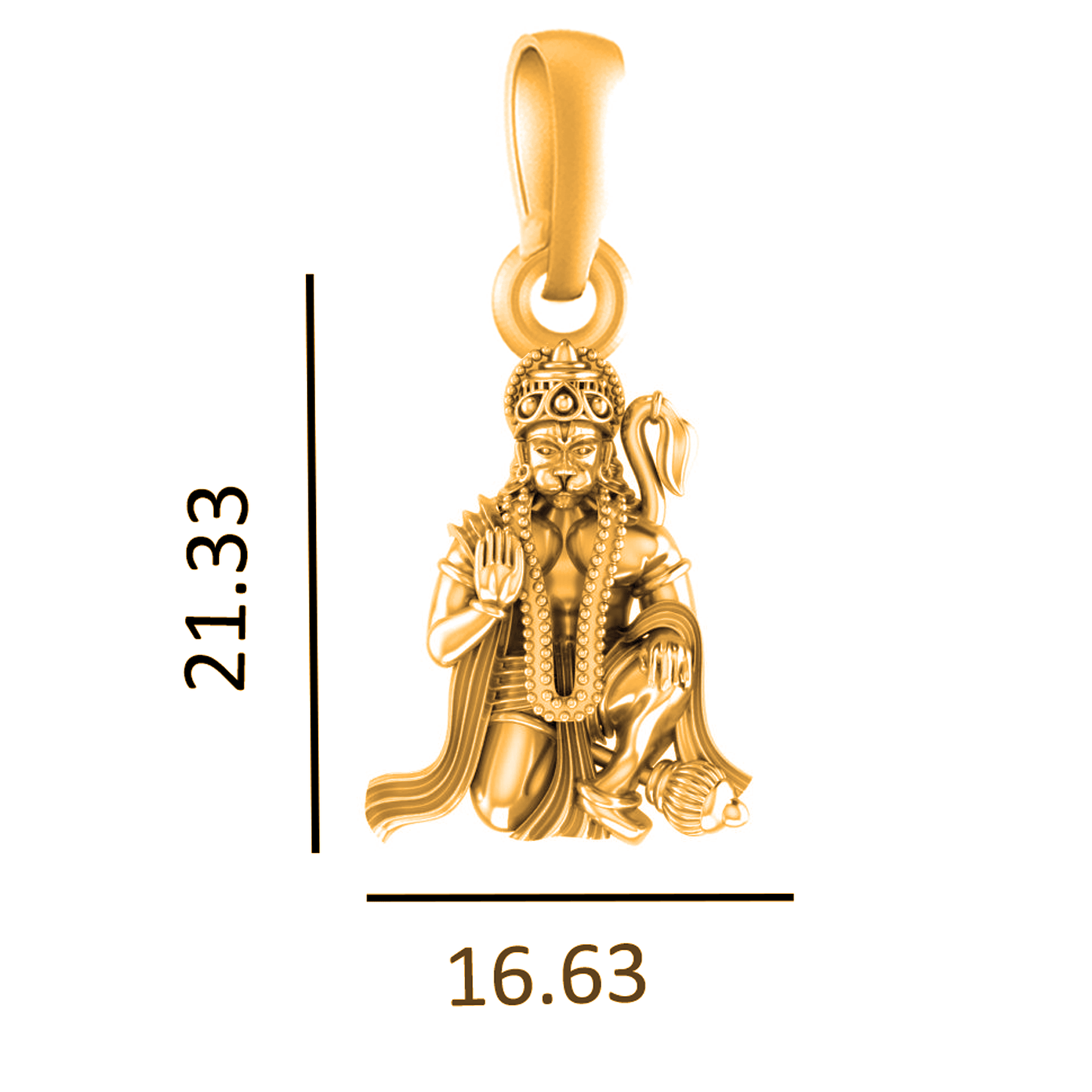 22 CT Gold Plated Silver (92.5% purity)God Hanuman Pendant for Men