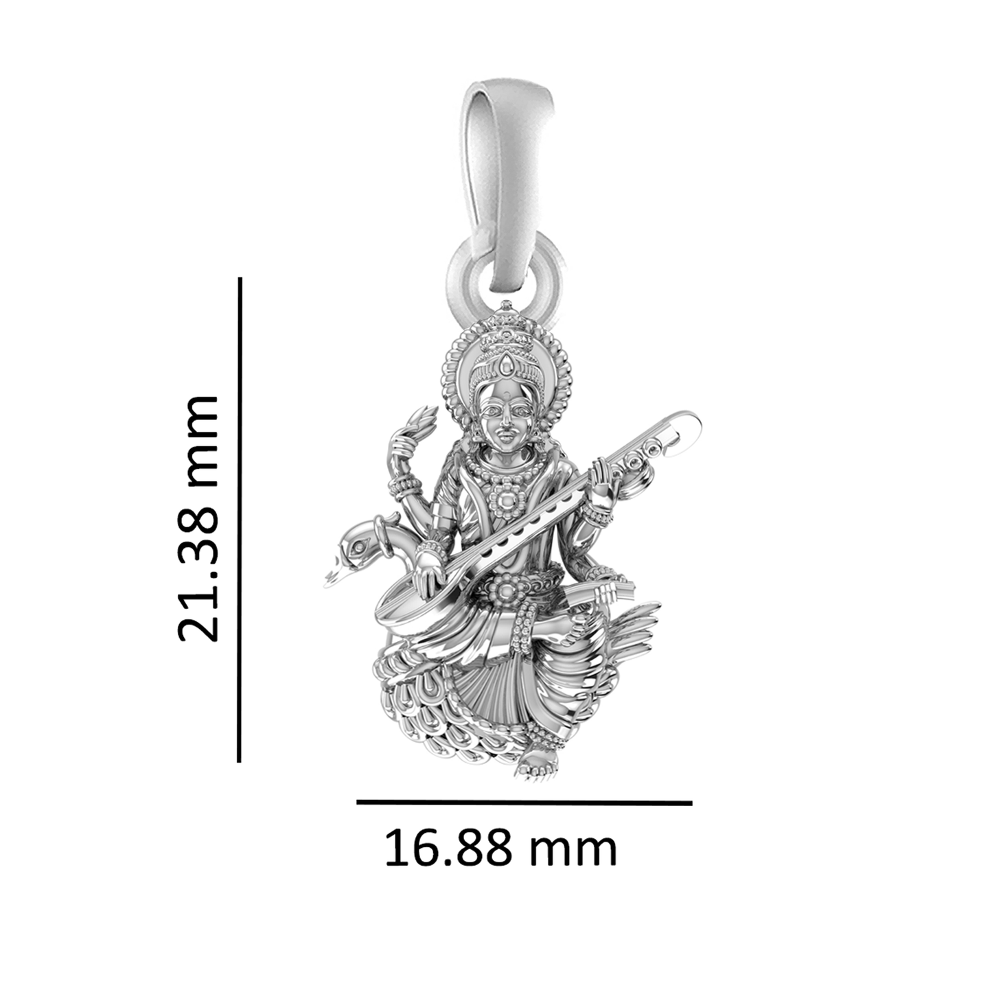 Sterling Silver (92.5% purity) Goddess Maa Saraswati Pendant for Men & Women Pure Silver Lorddess Maa Saraswati Locket for Good Health & Wealth