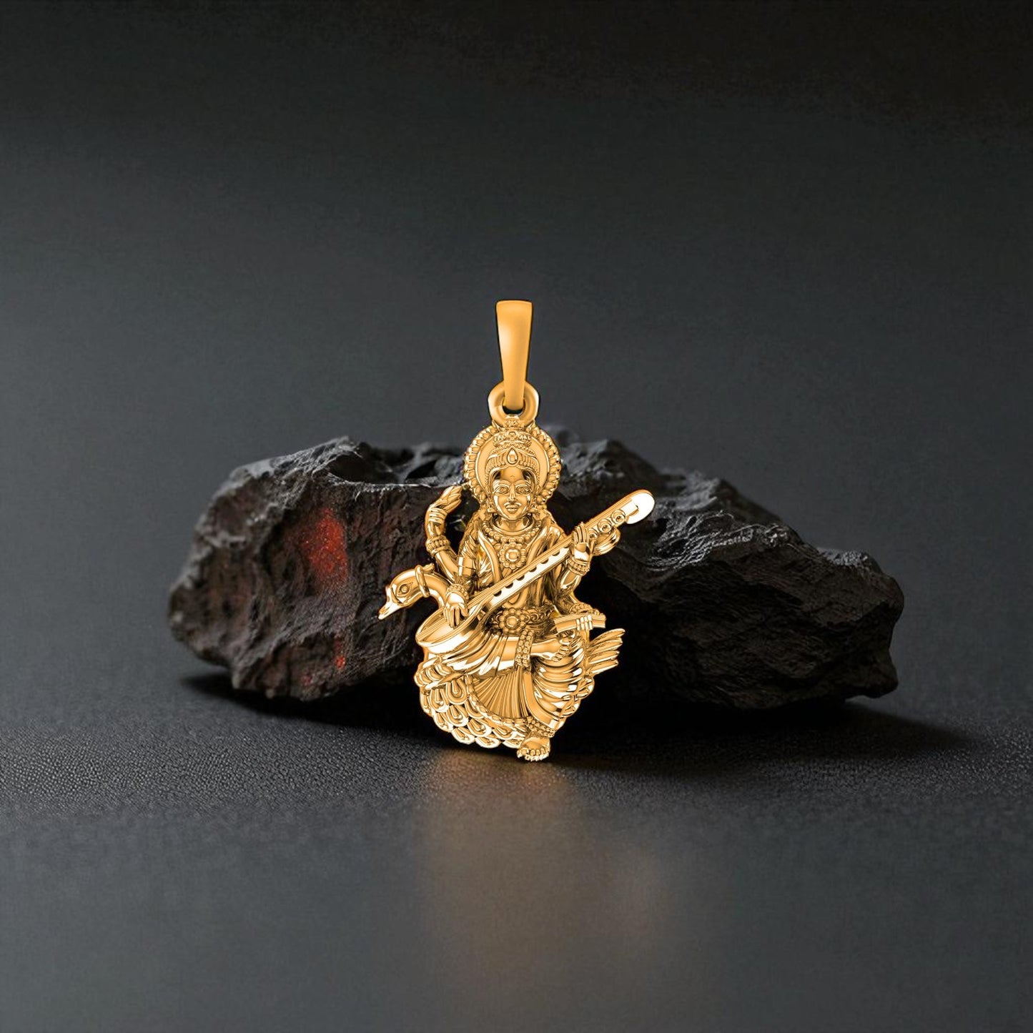 22 CT Gold Plated Silver (92.5% purity) Goddess Saraswati Ji Pendant for Men and Women