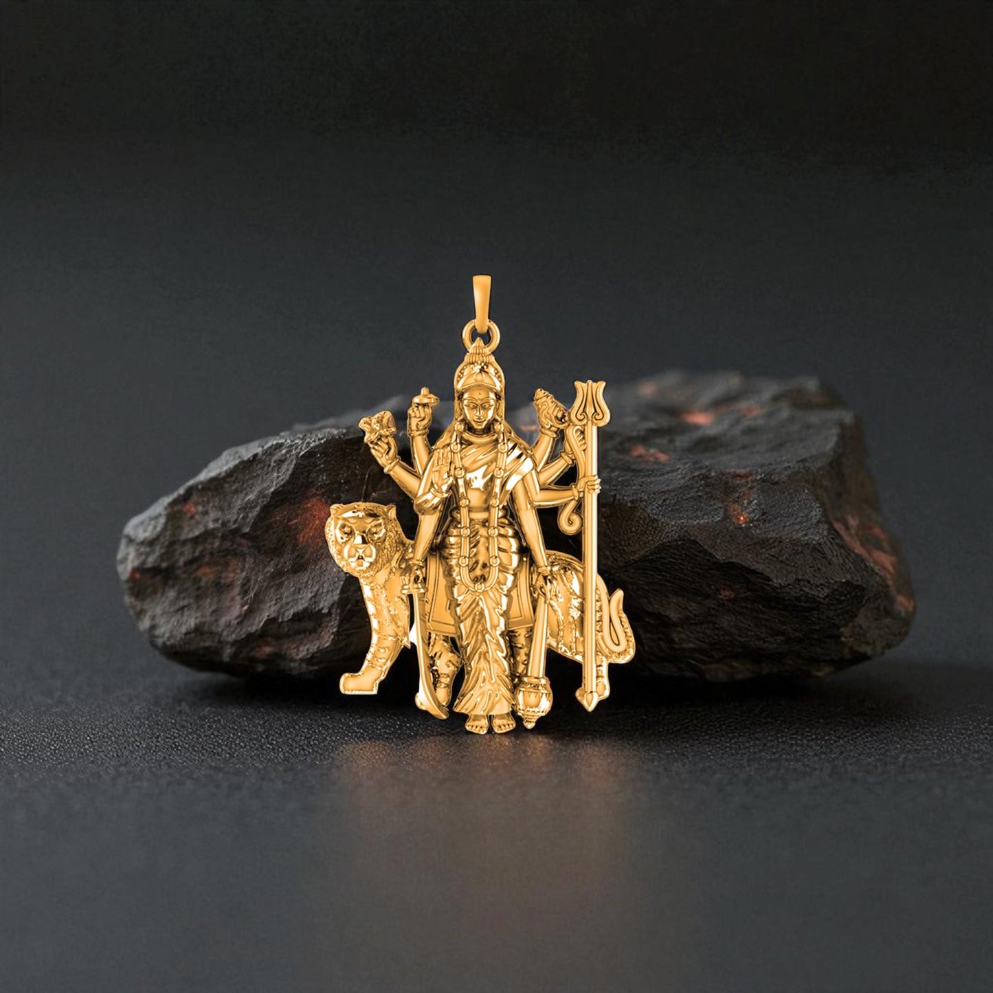 22 CT Gold Plated Silver (92.5% purity) Goddess Durga maa Pendant for Men and Women