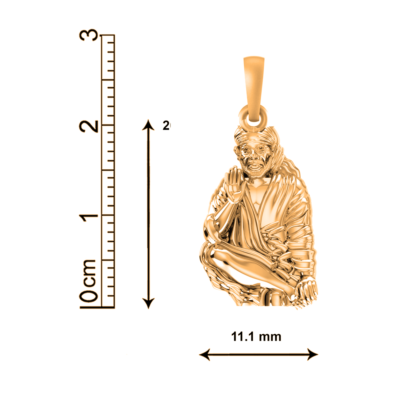 22 CT Gold Plated Silver (92.5% purity) God Sai baba baba Pendant for Men and Women