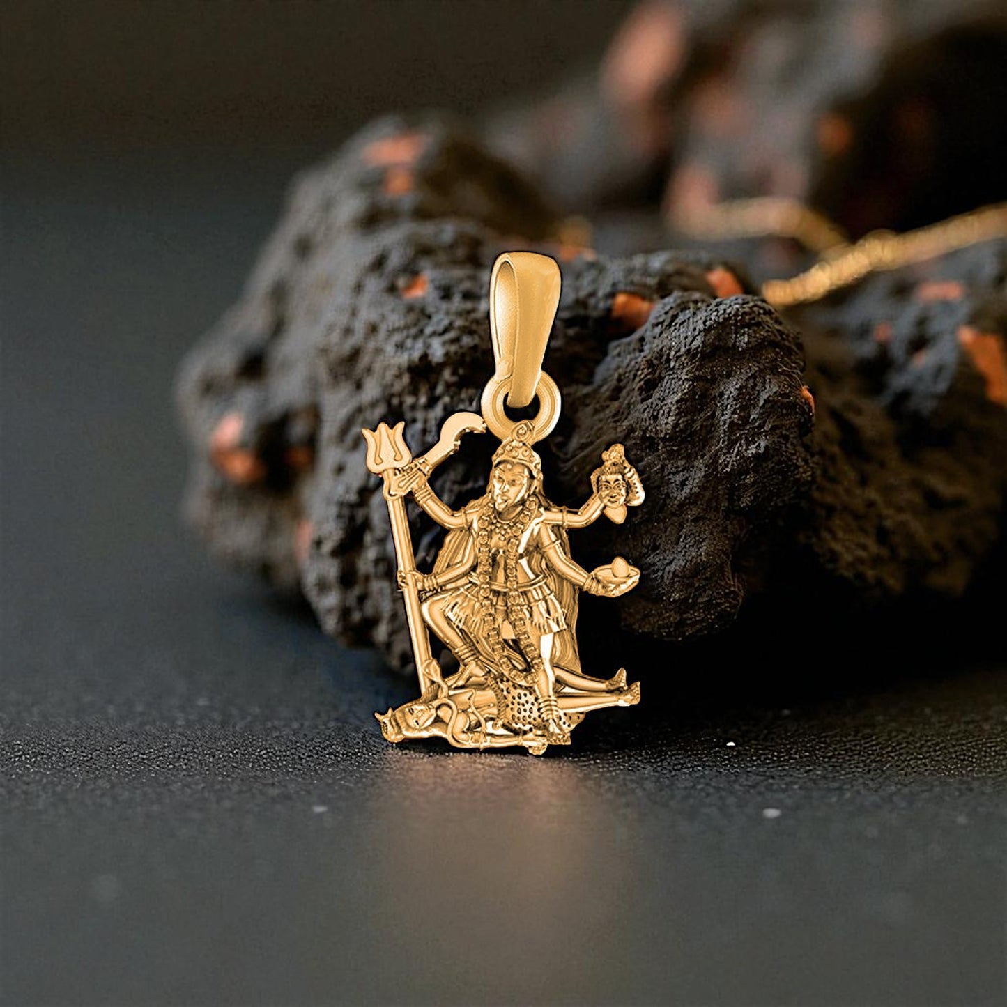 22 CT Gold Plated Silver (92.5% purity) Goddess Kaali Maa Pendant for Men and Women