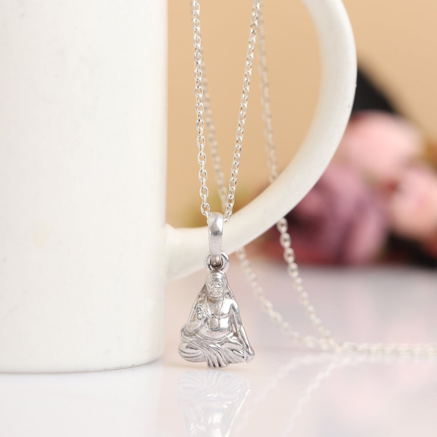 Sterling Silver (92.5% Purity) Pure Silver Spiritual Raghavendra Swamy Pendant for Men & Women